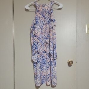 DKNYC Blue and Peach Patterned Dress